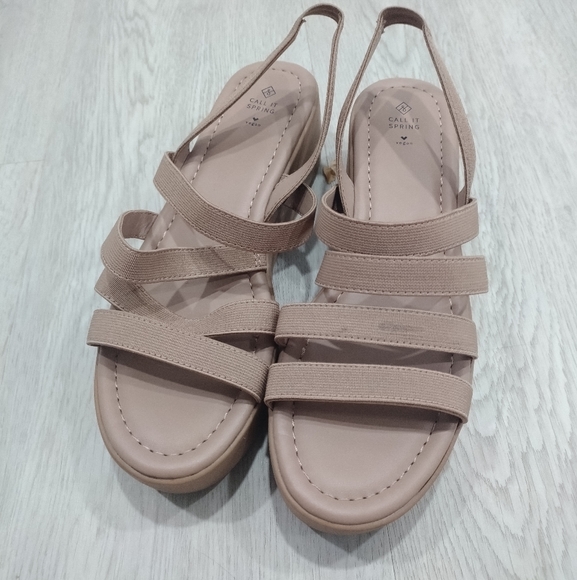 Beige Wedge Sandals size 6.5 - Picture 2 of 8